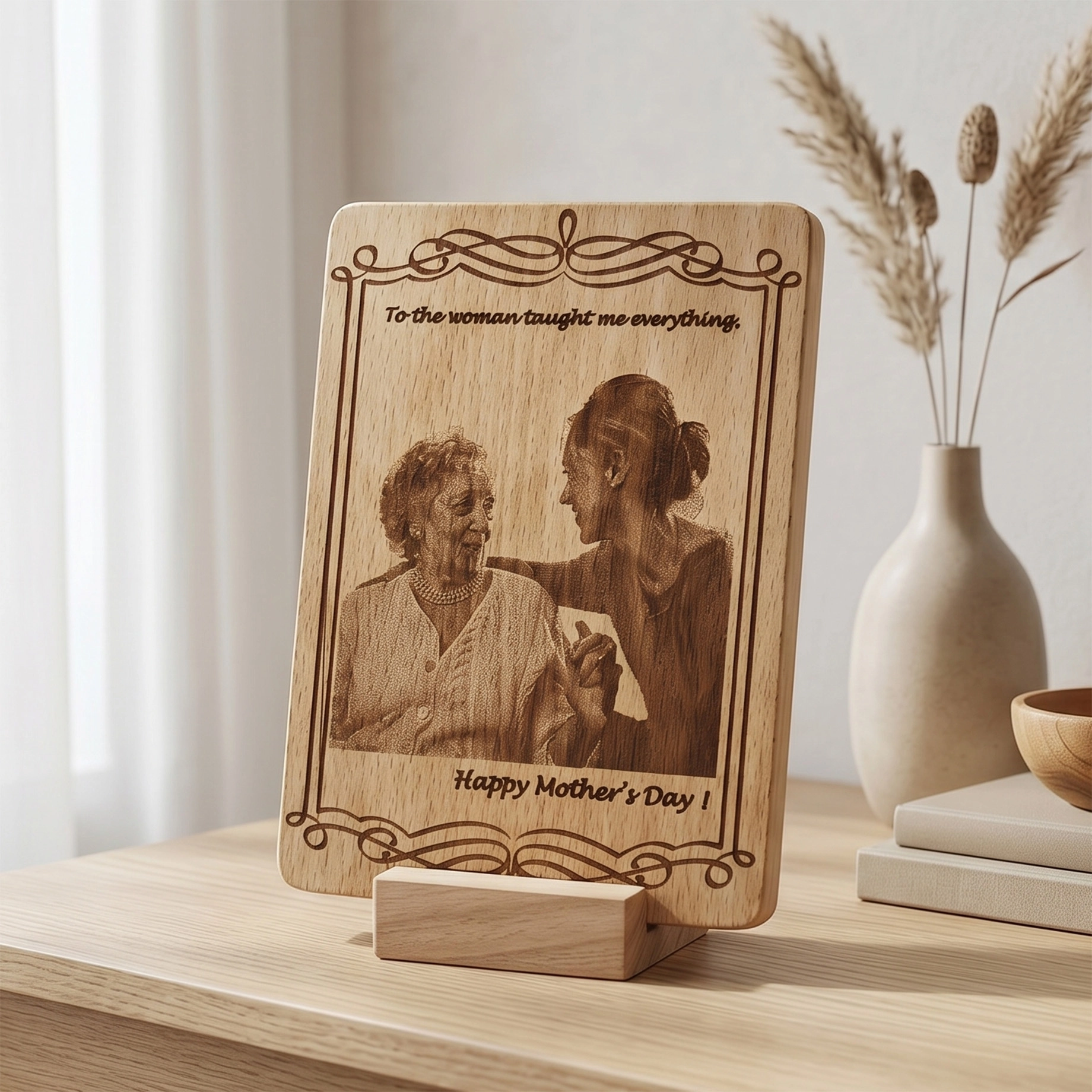 Engraved Photo on Wood as Gift for Mother’s Day