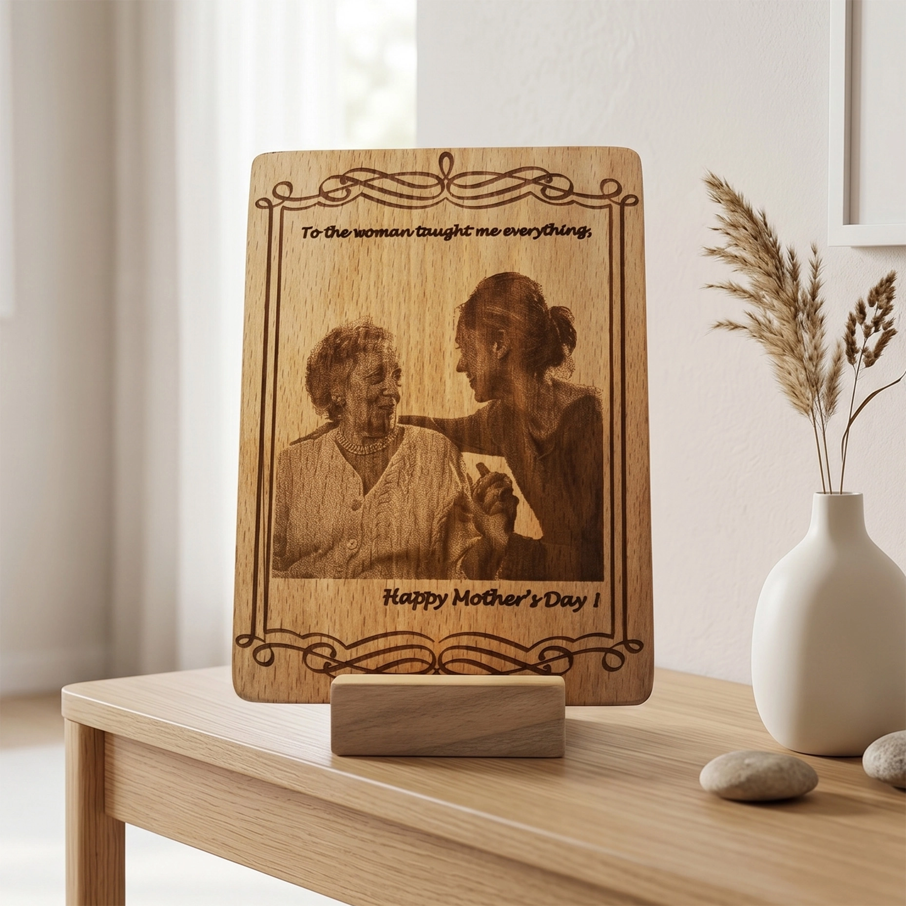 Engraved Photo on Wood as Gift for Mother’s Day