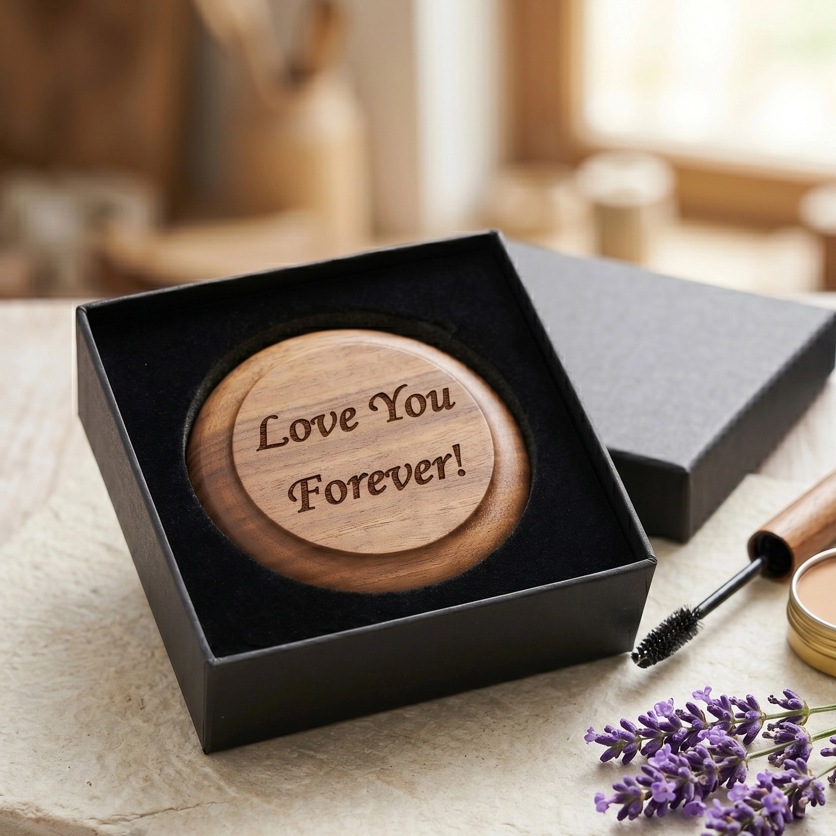 Personalized Hand Carved Walnut Pocket Mirror