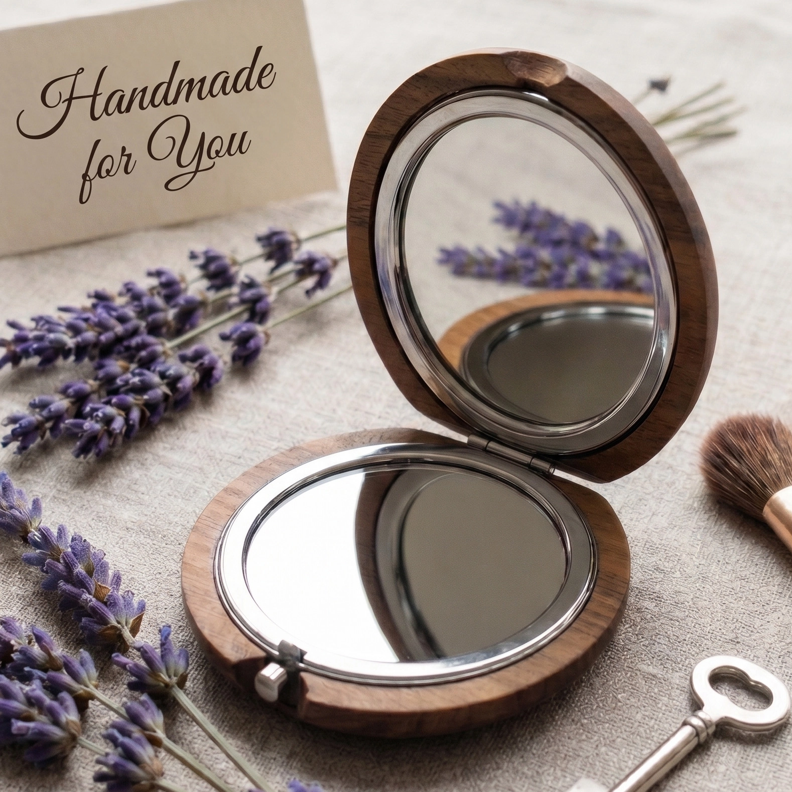 Personalized Hand Carved Walnut Pocket Mirror