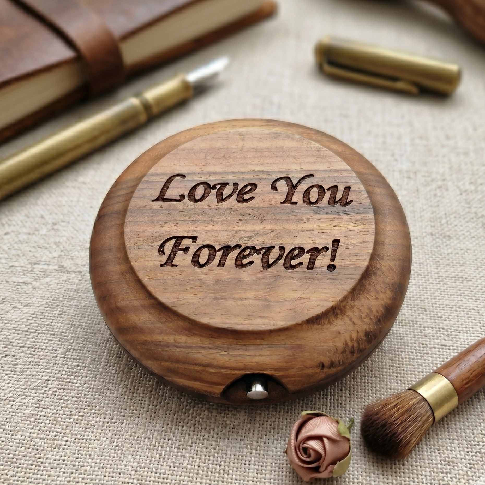 Personalized Hand Carved Walnut Pocket Mirror