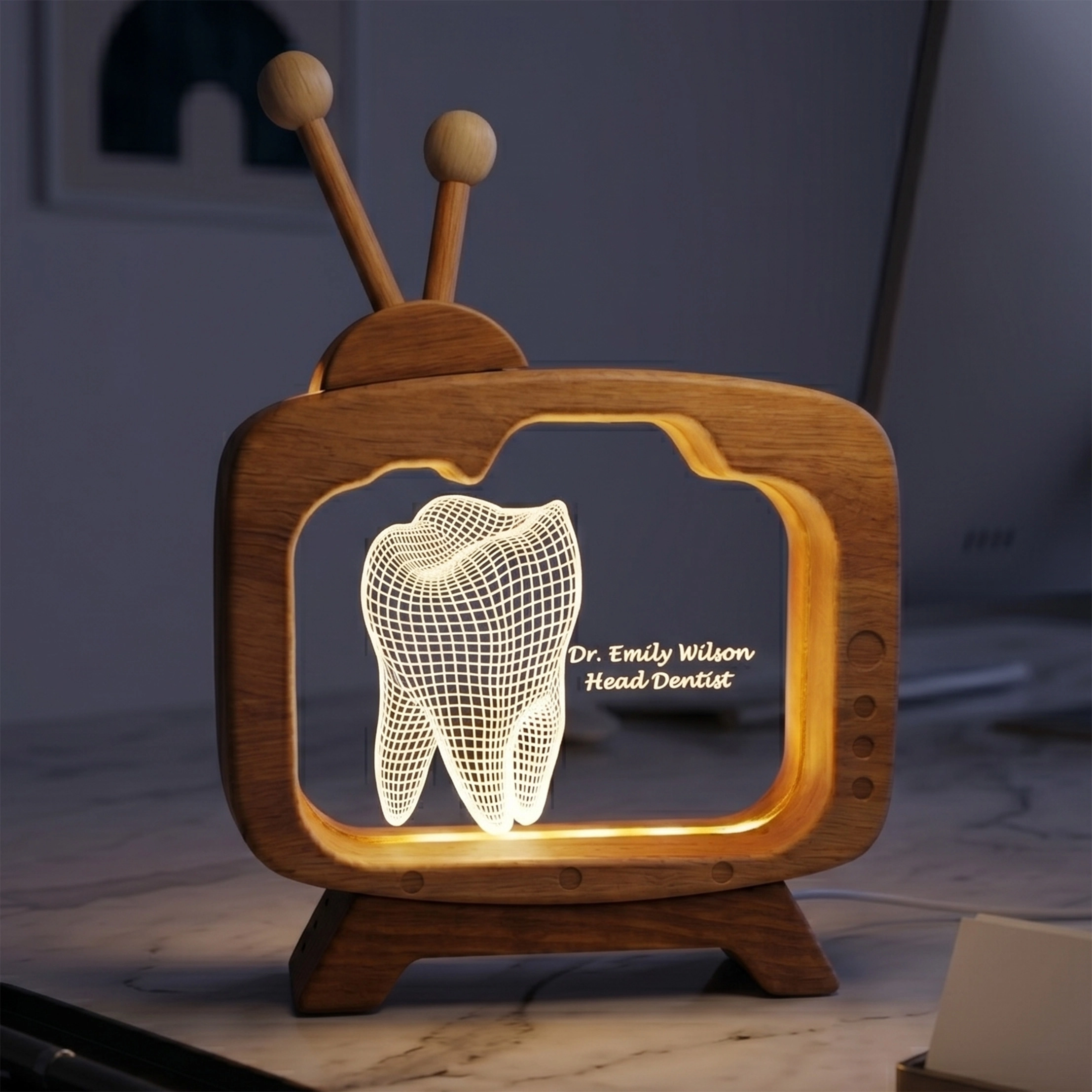 Diş Hekimi İsim Plakası 3d Led Masa Lambası