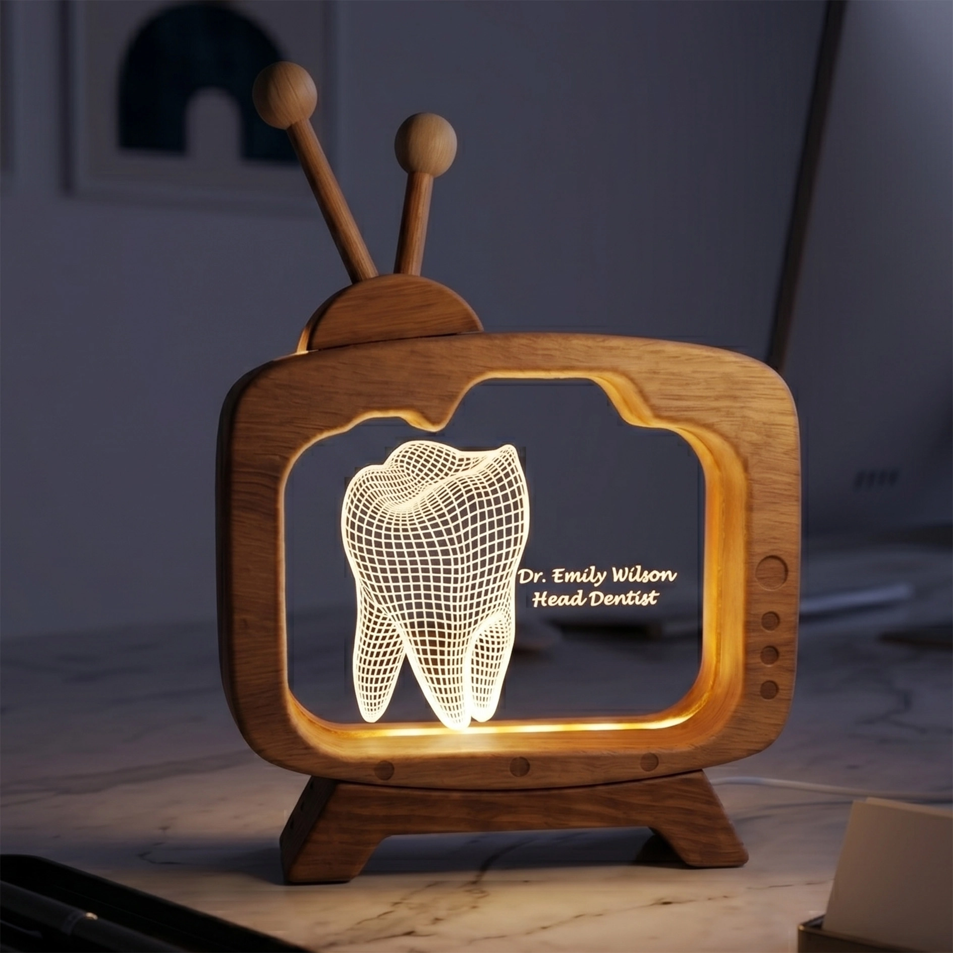 Diş Hekimi İsim Plakası 3d Led Masa Lambası