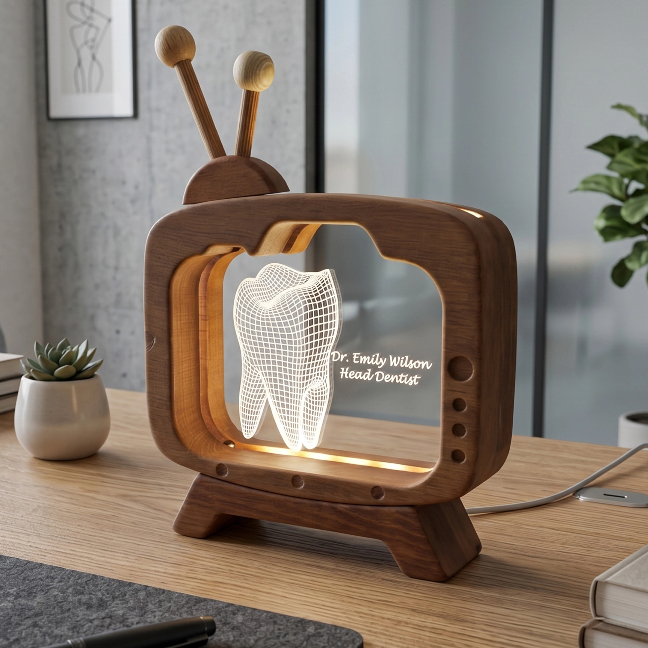 Diş Hekimi İsim Plakası 3d Led Masa Lambası