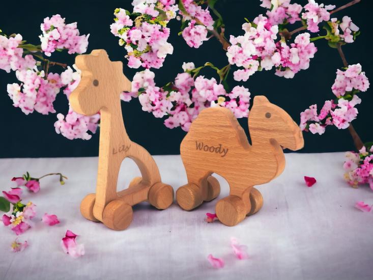 Personalized Push Wooden Toy Giraffe and Camel