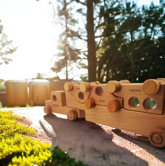 Personalized Wooden Semi Truck with Three Cars