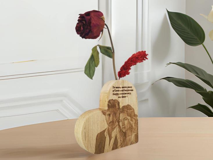 Heart Vase with Personalized Photo Engraving  