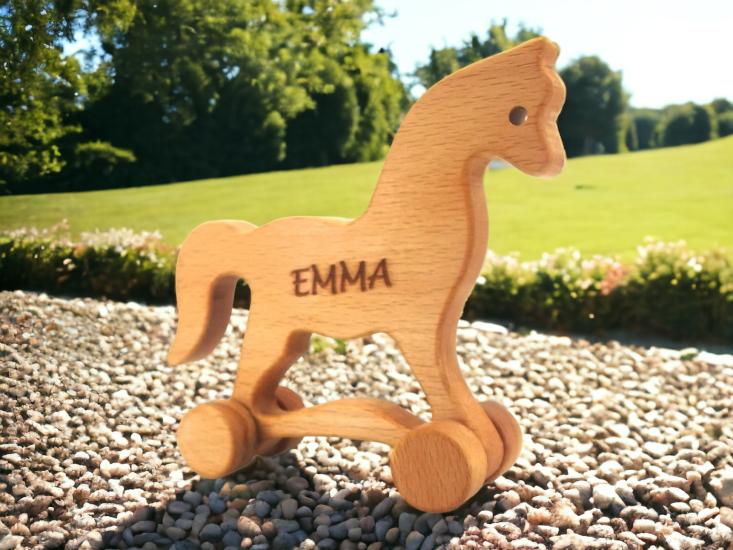 Personalized Wooden Push Horse on Wheels 