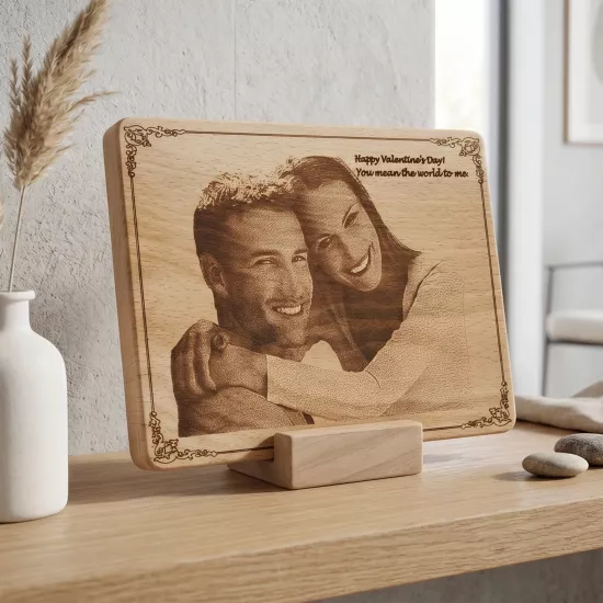 Kazınmış Ahşap Fotoğraf Sevgililer Günü Hediyesi 