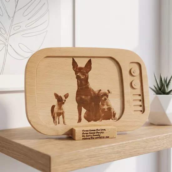 Vintage TV Tasarımlı Ahşap Evcil Hayvan Tuvali