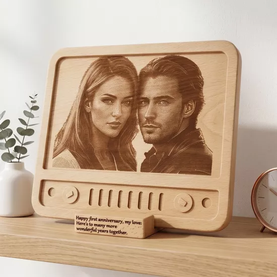 Retro Tv Tasarımlı Ahşap Fotoğraf Plaketi