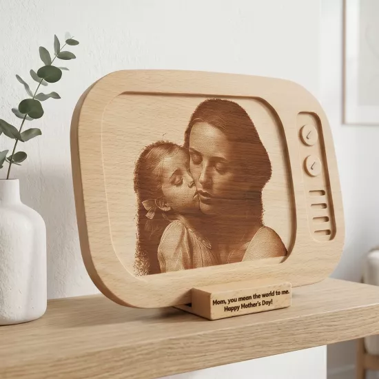 Retro TV Tasarımıyla  Ahşap Fotoğraf Plaketi