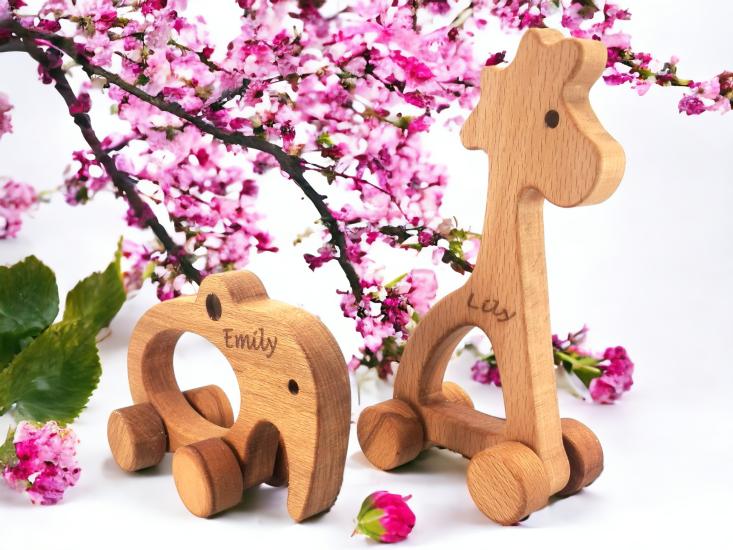 Personalized Gift Toy Wooden Elephant Giraffe 