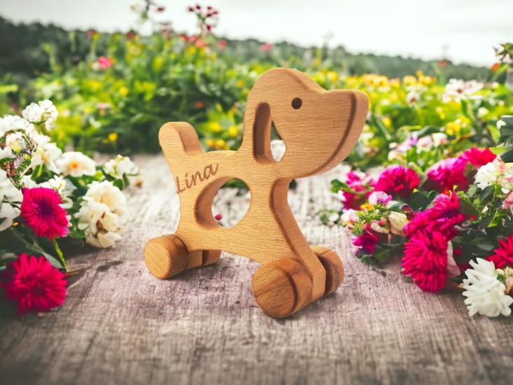 Personalizable Puppy Dog Wooden Rolling Toy 