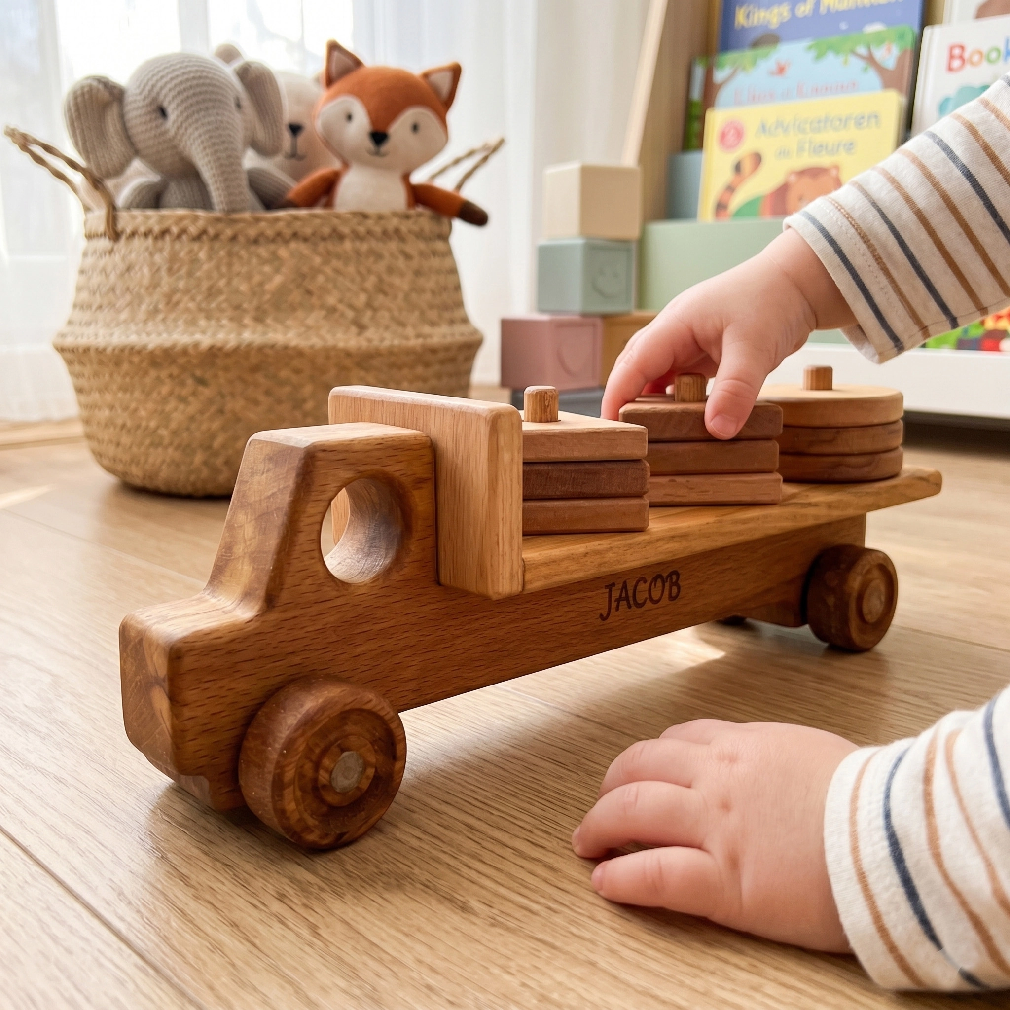 Personalized Wooden Truck with Geometric Blocks