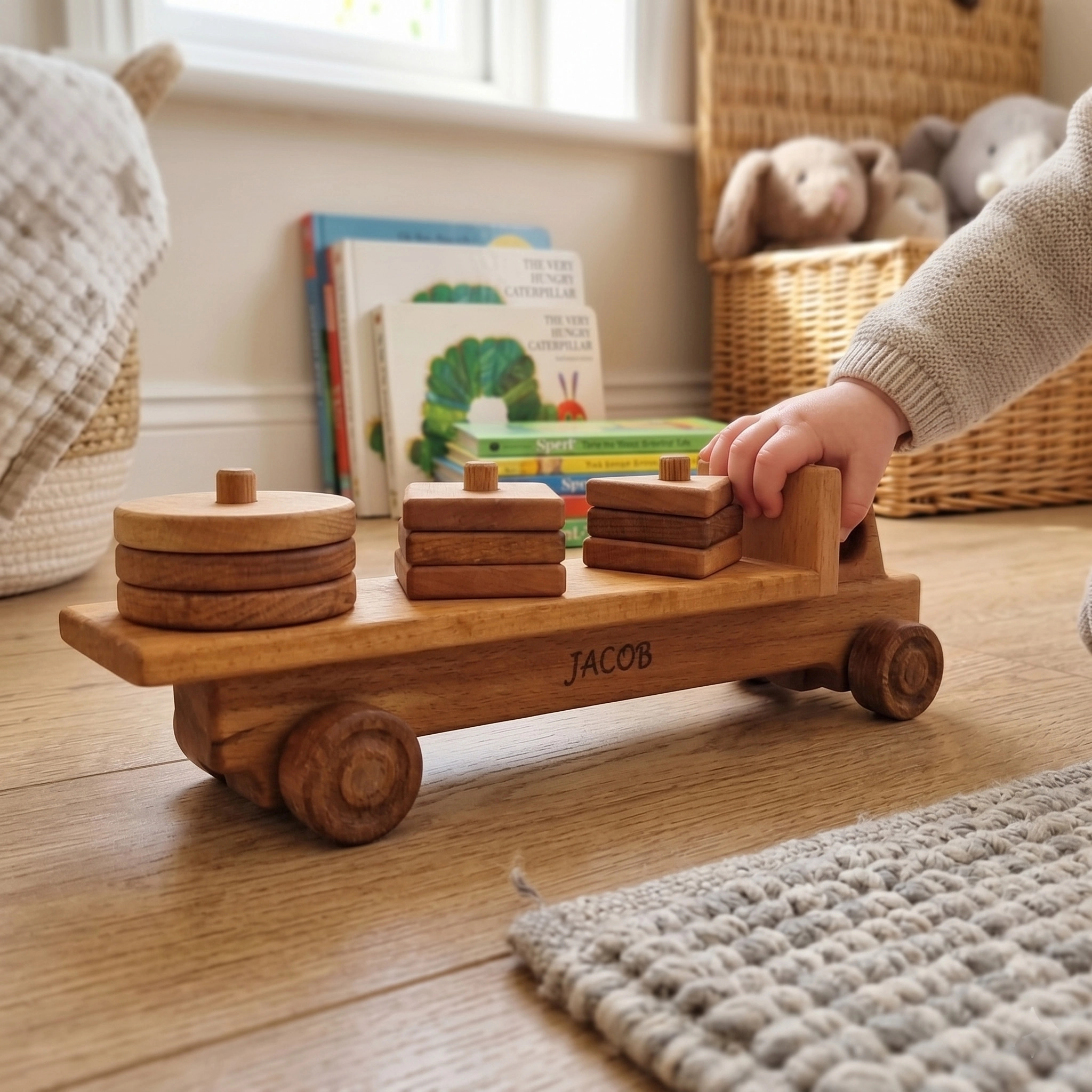 Personalized Wooden Truck with Geometric Blocks