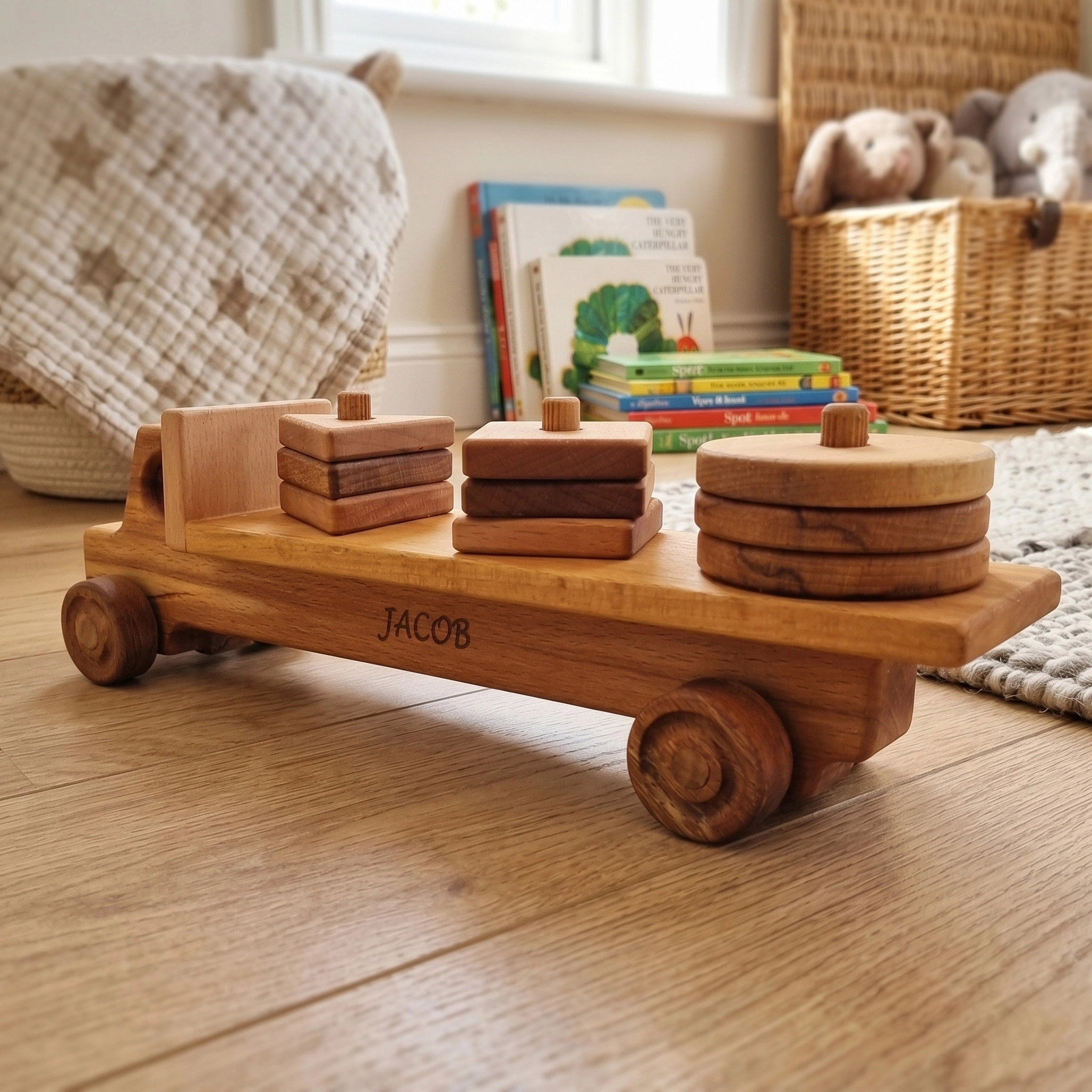 Personalized Wooden Truck with Geometric Blocks