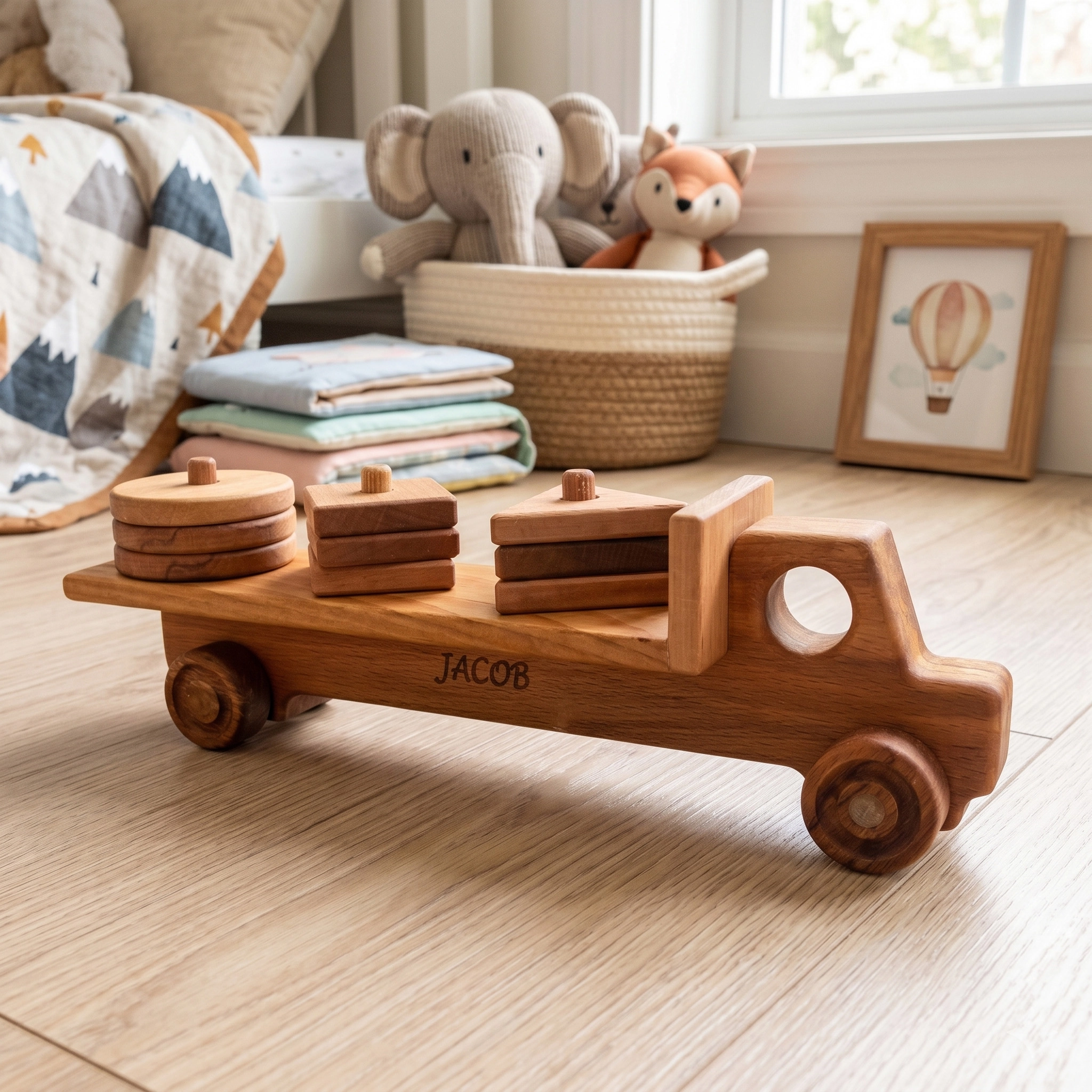 Personalized Wooden Truck with Geometric Blocks