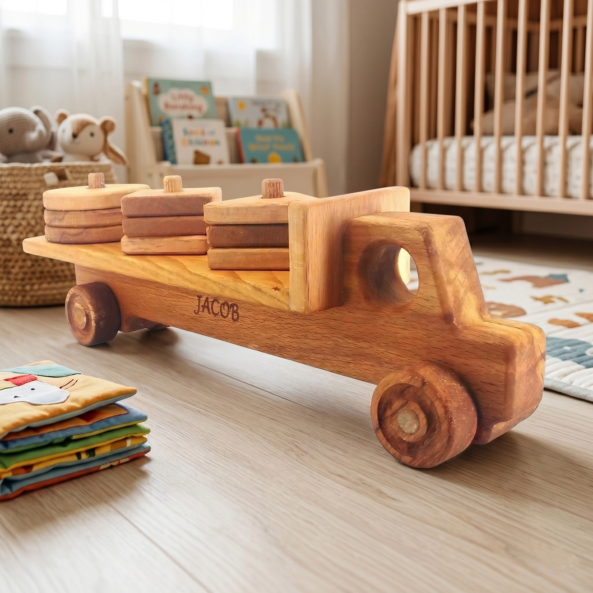 Personalized Wooden Truck with Geometric Blocks