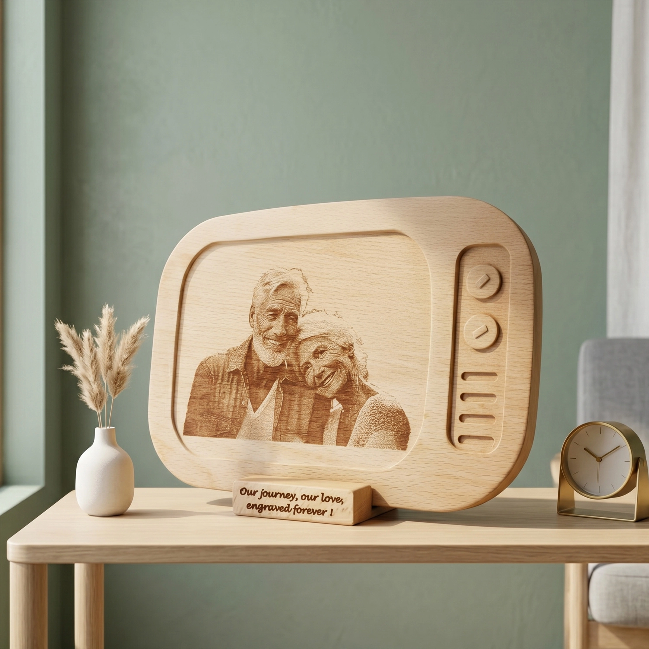 Tv Görünümlü Ahşap Fotoğraf Tuvali 