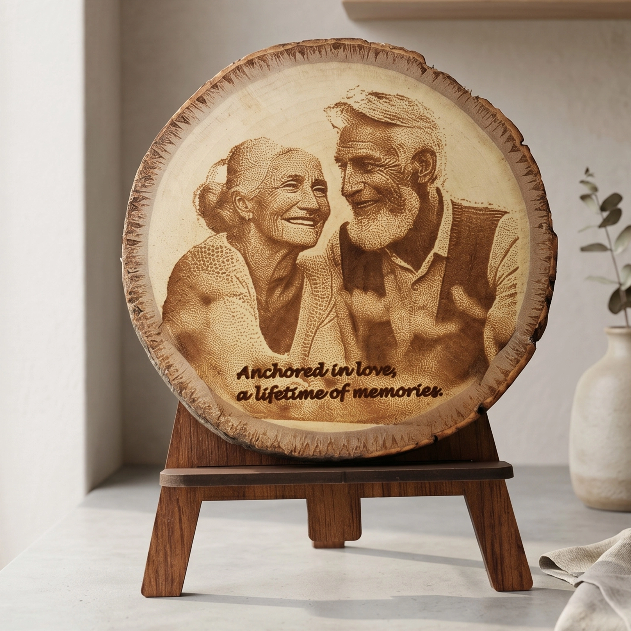 Ahşap Dilim Üzerine Özel Kazınmış Fotoğraf 