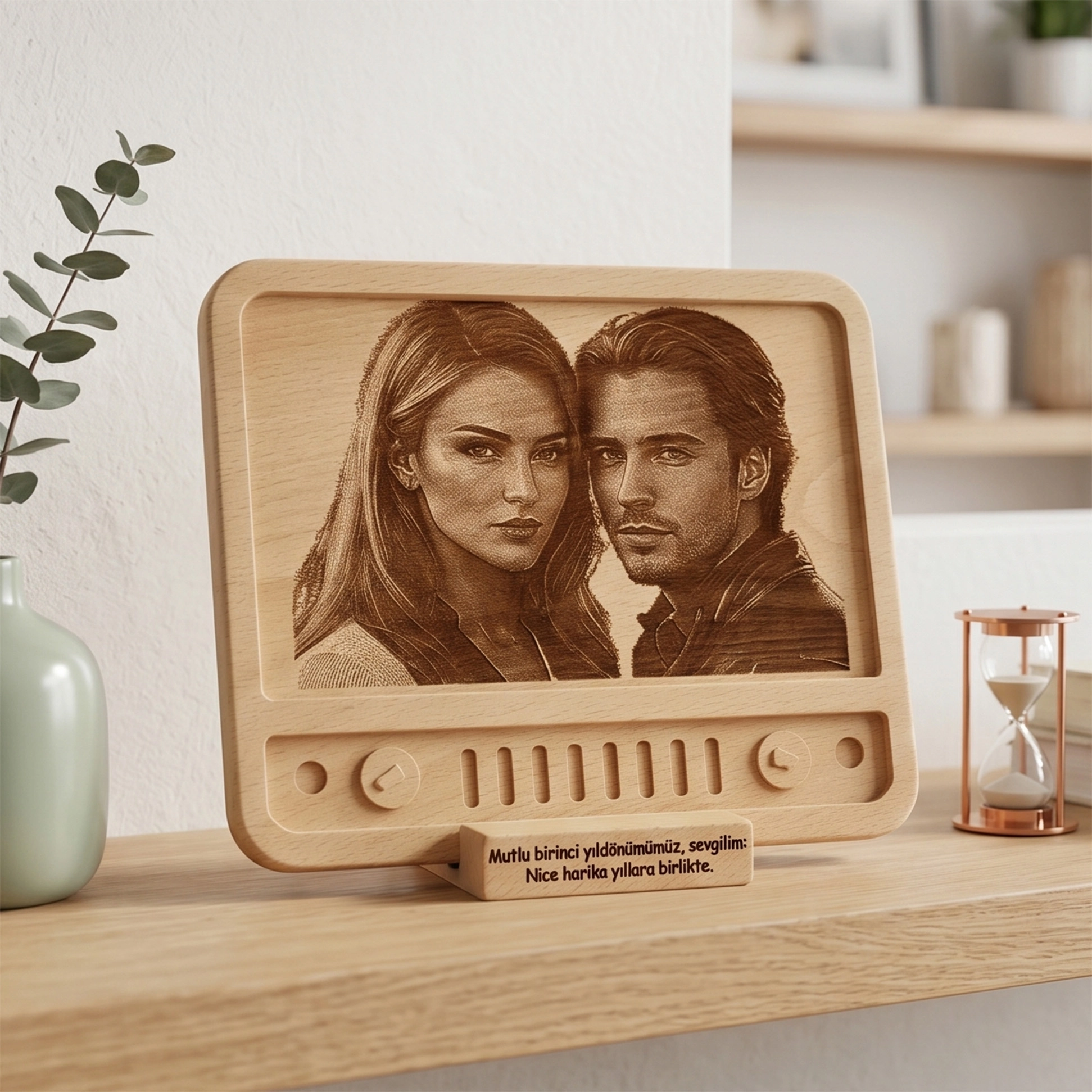 Retro Tv Tasarımlı Ahşap Fotoğraf Plaketi