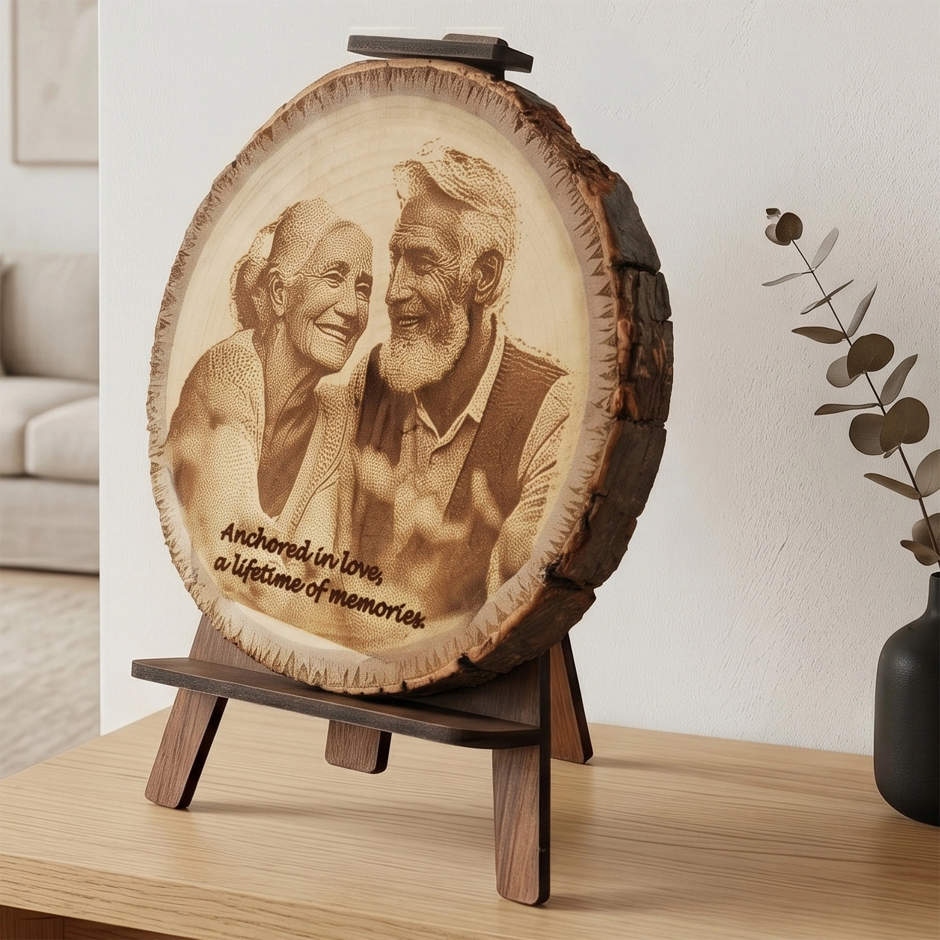 Ahşap Dilim Üzerine Özel Kazınmış Fotoğraf 